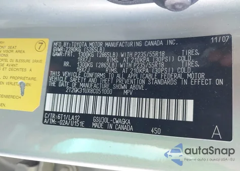 2008 Lexus Rx 350 from USA, damaged, VIN 2T2GK31UX8C051000